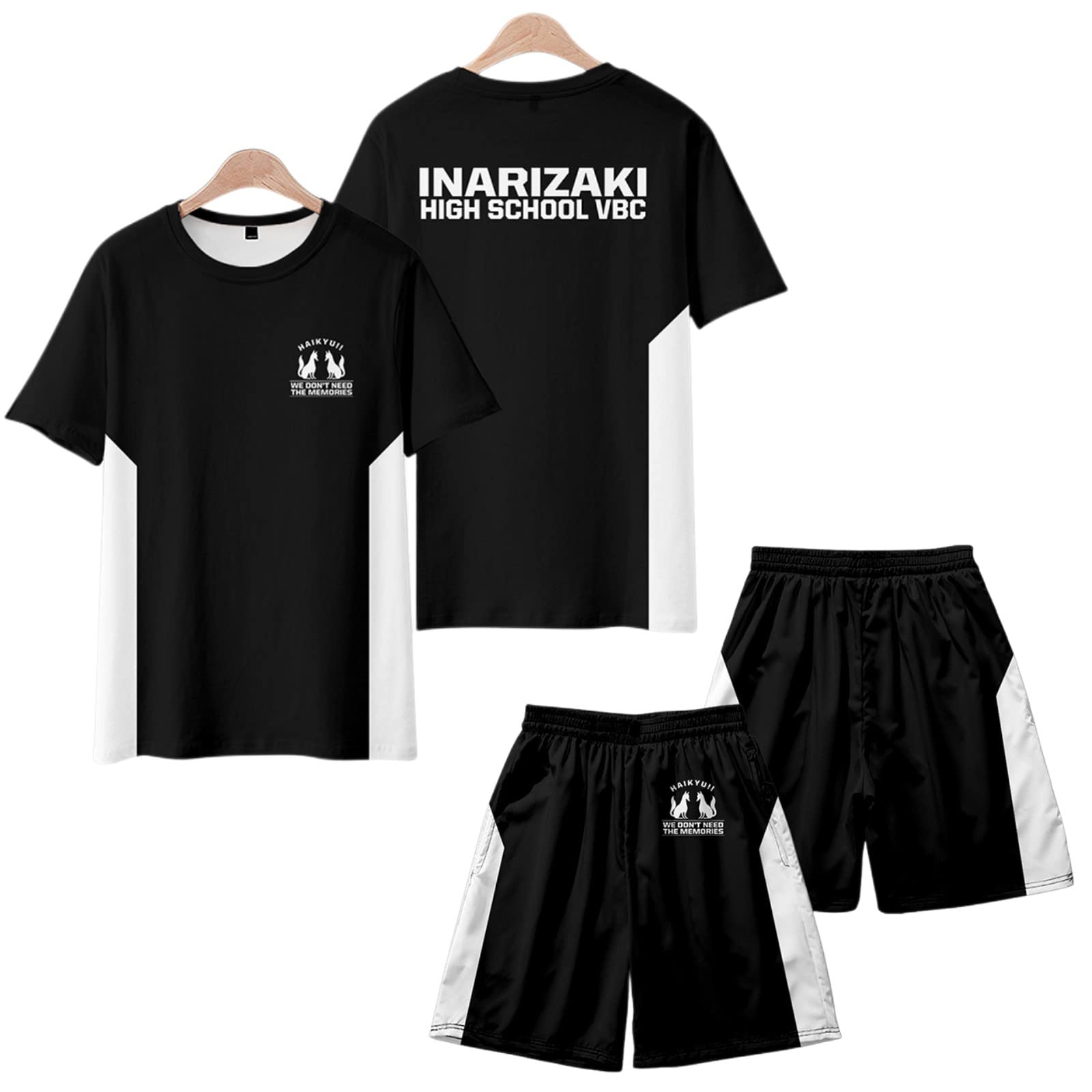 CHIASA 稲荷崎高校 印象 tシャツ 半袖 ショートパンツ ハイキュー!! 周辺Ｔシャツ コスプレ衣装 スポーツウェア 男女兼用 春秋服 夏服 通気性 柔らかい 吸汗速乾 日常服 上着 プレゼント ギフト アニメ グッズ (Ｔシャツ,L)